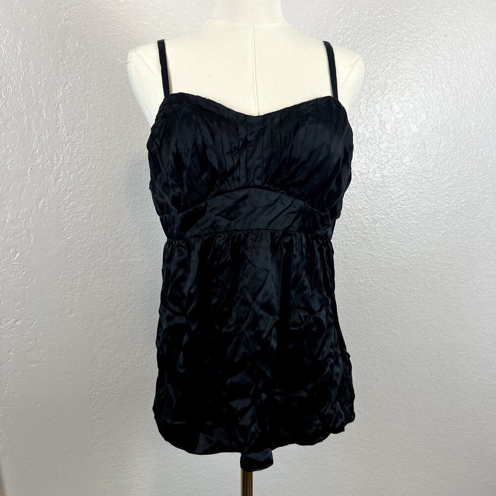 Y2K Babydoll‎ Silk Top Womens 8 Black Tank Dainty Basics Minimalist Layering